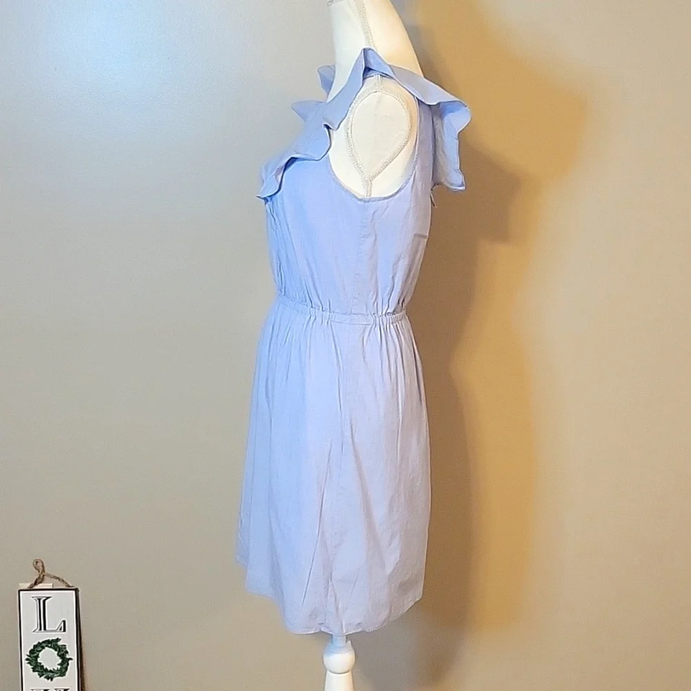 J Crew‎ Ruffle Sleeve Dress Blue Womens 4 - Picture 2 of 4
